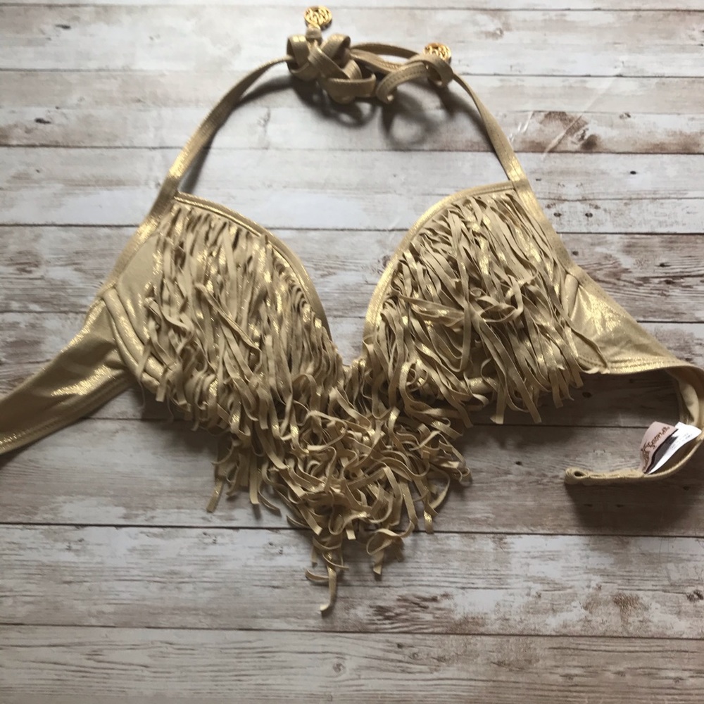 Luli fama gold fringe top